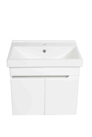 Комплект Рондо 60 подвесная тумба 2 дверцы с раковиной Фест 60 белый глянец