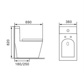 AN-021D Унитаз-моноблок (квадрат), Торнадо,690*380*800 мм с сиденьем дюропласт, белый