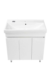 Комплект Акцент 80 напольная тумба 3 дверцы с раковиной Фест 80 белый глянец