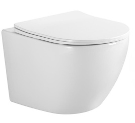 AN-033F Унитаз подвесной безободковый,Торнадо, 490*360*310 мм,с сиденьем микролифт дюропласт, белый