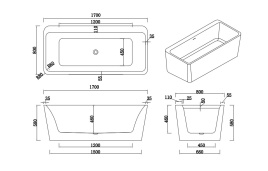 РОДОС Ванна акриловая пристенная 1700*800*580, белый