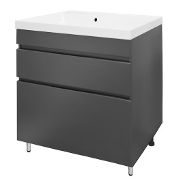 Комплект AQUA NERO Эстелла 80-2Н напольная тумба с раковиной Астория-80, покрытие эмаль, графит