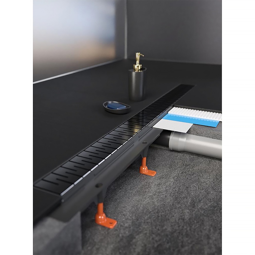 Душевой лоток CHUDEJ D40 Medium 650 мм, боковой слив, пластиковый, решетка из нержавеющей стали, чер фото 5