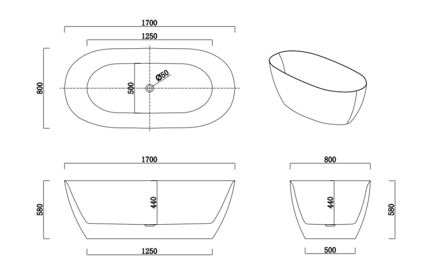 СТЕЛЛА Ванна акриловая отдельностоящая 1700*800*580, белый фото 7
