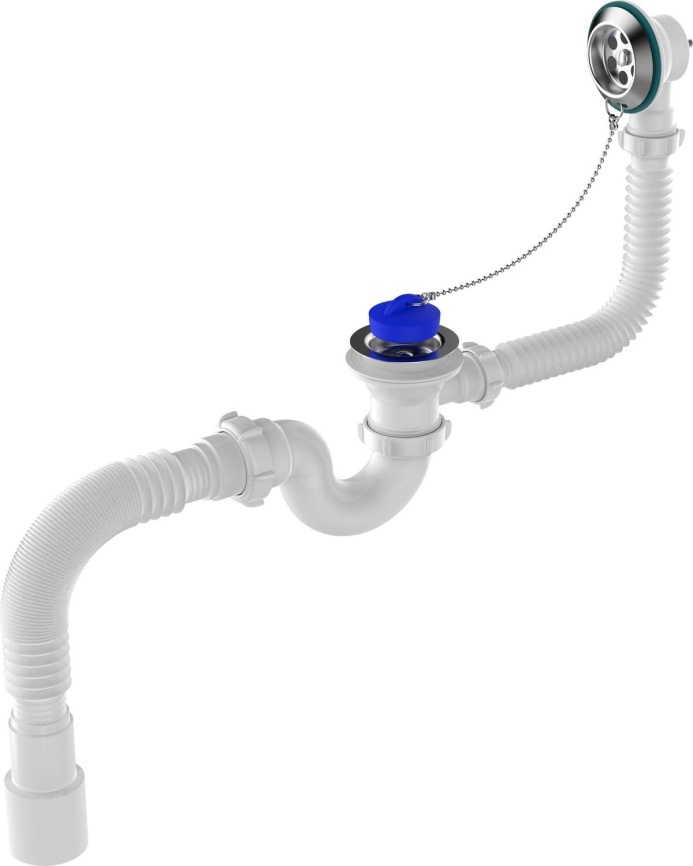 Aquant Сифон для ванны 1 1/2"х40 с выпуском и переливом с мет.реш. с г.т. 40х40/50 фото 1
