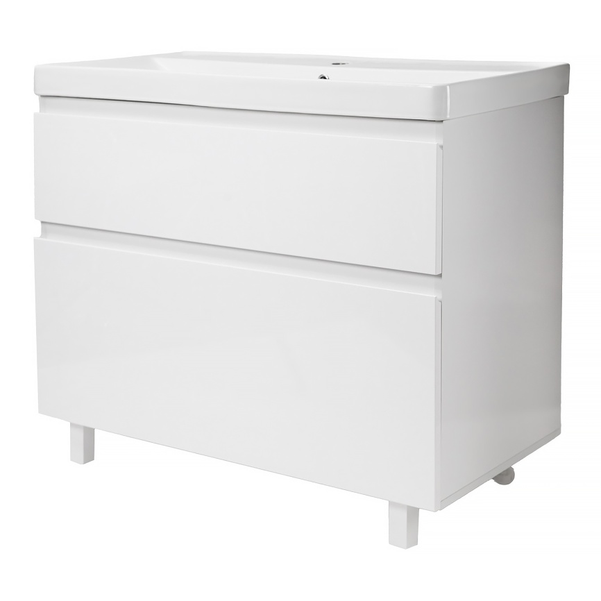 Комплект AQUA NERO Сандра 100-2 напольная тумба с раковиной АСТИ-100, покрытие эмаль, белый глянцевы фото 1