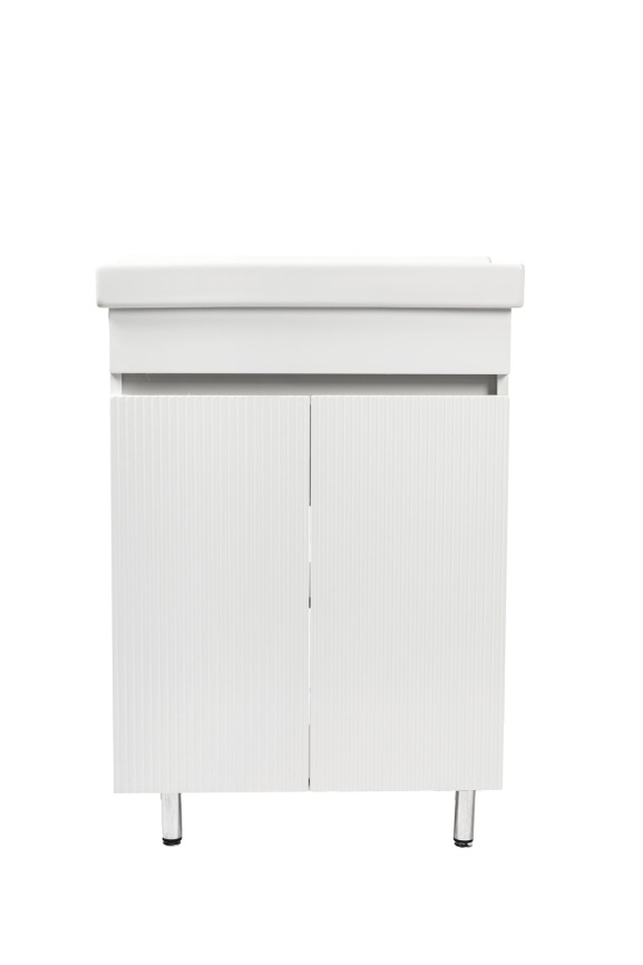 Комплект Акцент 50 напольная тумба 2 дверцы, рифленая, с раковиной Фест 50 белый глянец фото 2