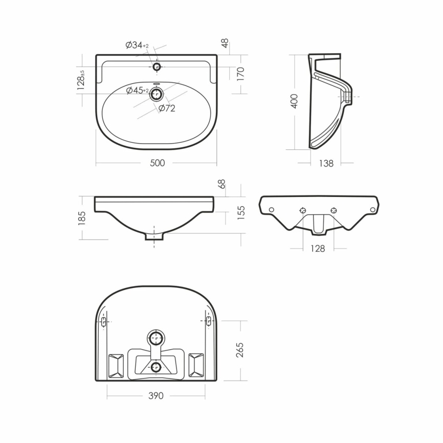 Раковина подвесная SANITA Комфорт 50 санфарфор, белый фото 5