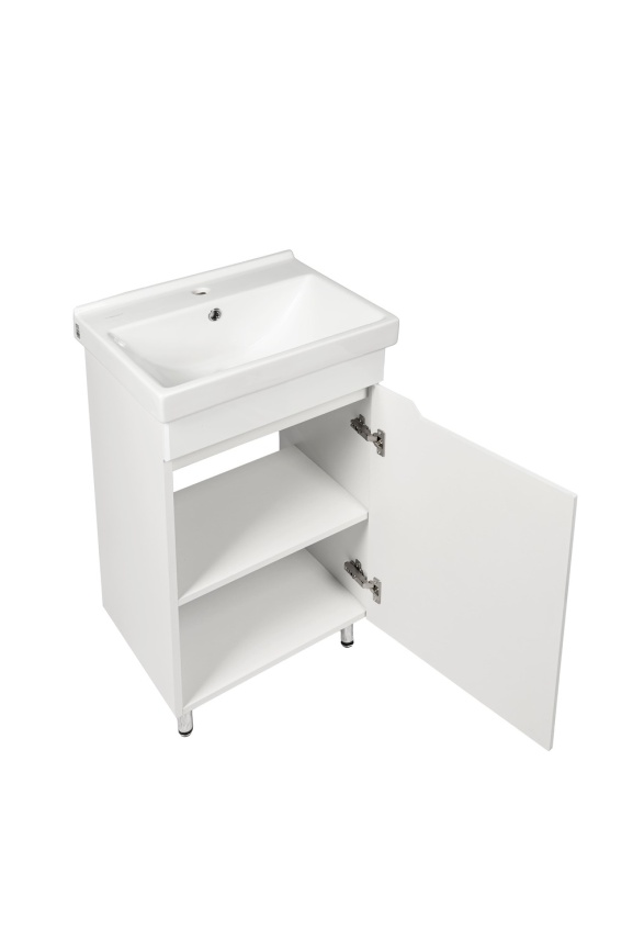 Комплект Рондо 50 напольная тумба 1 дверца с раковиной Фест 50 белый глянец фото 4