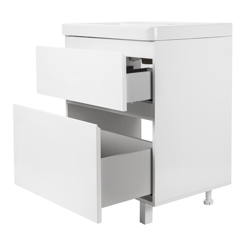 Комплект AQUA NERO Сандра 60-2 напольная тумба с раковиной АСТИ-60, покрытие эмаль, белый глянцевый фото 2