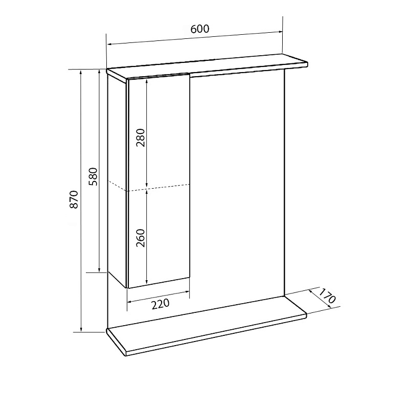 Зеркало-шкаф AQUA NERO Сабина 60 600х170х870 левосторонний, светильники, розетка, белый глянцевый фото 3