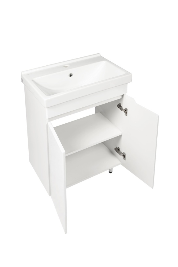 Комплект Рондо 60 напольная тумба 2 дверцы с раковиной Фест 60 белый глянец фото 4