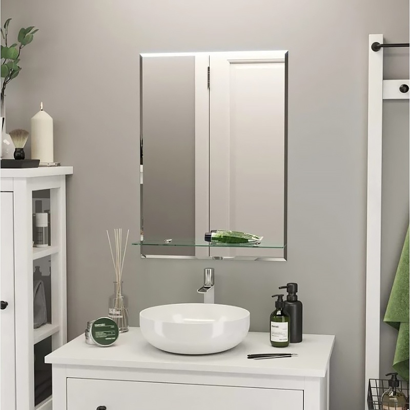 Зеркало AQUA NERO 500х700 прямоугольник с полкой и фацетом, подвесное фото 2