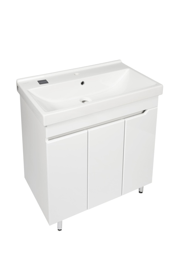 Комплект Рондо 80 напольная тумба 3 дверцы с раковиной Фест 80 белый глянец фото 4