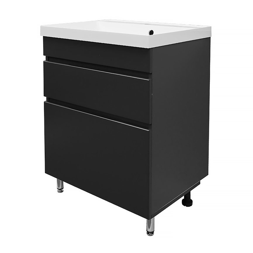 Комплект AQUA NERO Эстелла 60-2Н напольная тумба с раковиной Астория-60, покрытие эмаль, графит фото 1