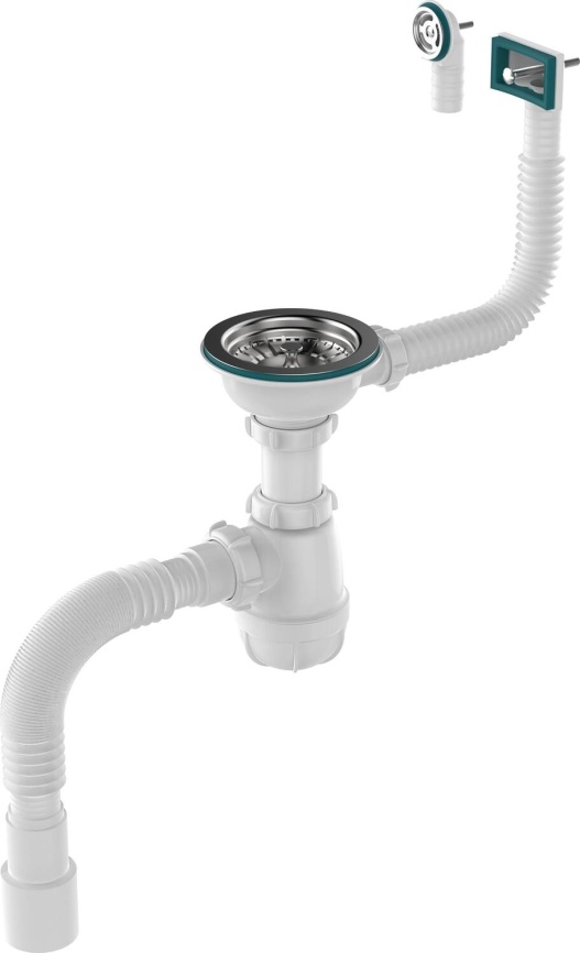 Aquant Сифон для мойки 3 1/2"х40 с мет.реш. с прямоуг/кругл переливами с г.т. 40х40/50 фото 1