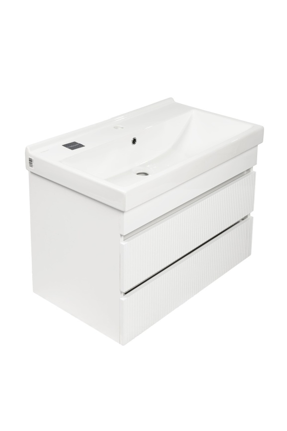 Комплект Акцент 80 подвесная тумба 2 ящика, рифленая с раковиной Фест 80 белый глянец фото 4