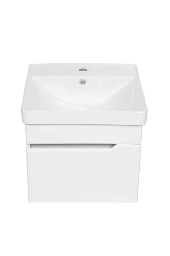 Комплект Рондо 50 подвесная тумба 1 ящик с раковиной АСТИ-50 белый глянец фото 1