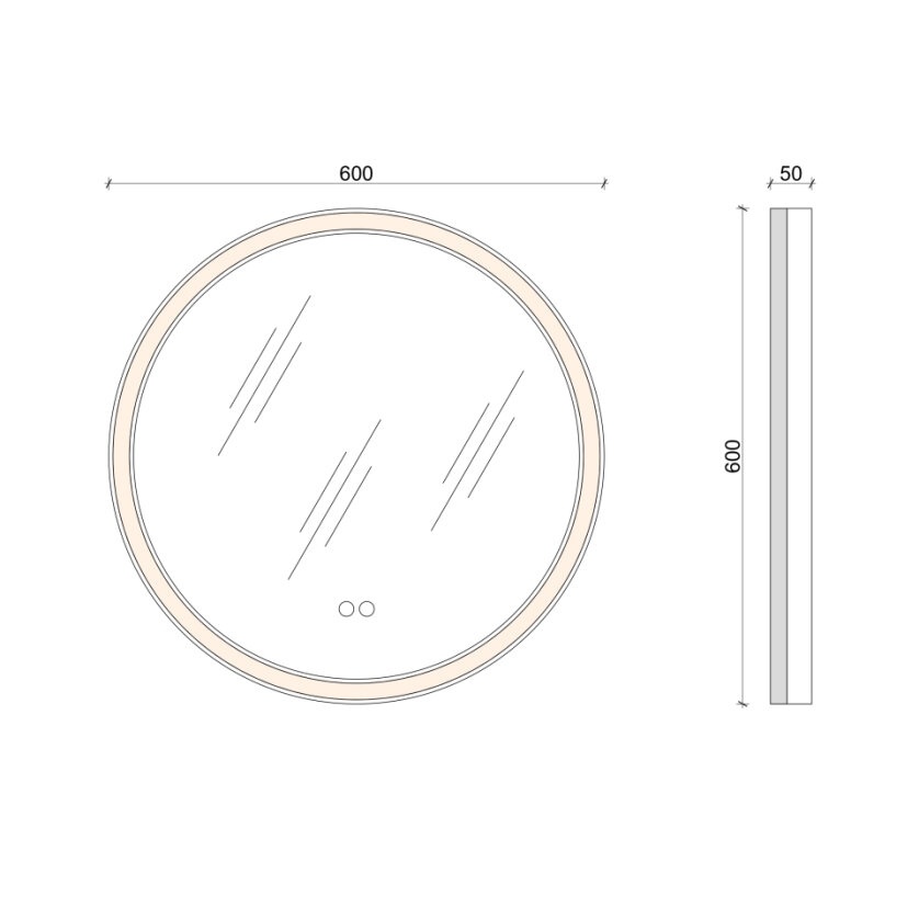 AQUA NERO Зеркало d600(круглое)сенсорный выключ.,подогрев,подсветка (теплая,нейтральная,холодная) фото 7