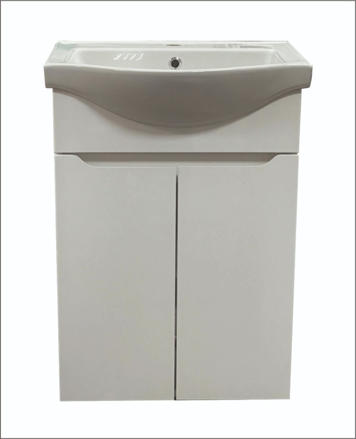 Комплект Келли 65Н напольная тумба с белой вставкой, с раковиной Edra Classic 65 см, белый глянец фото 1