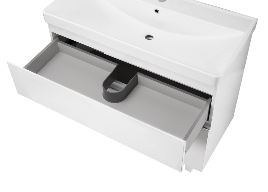 Комплект AQUA NERO Сандра 100-2 напольная тумба с раковиной АСТИ-100, покрытие эмаль, белый глянцевы фото 5