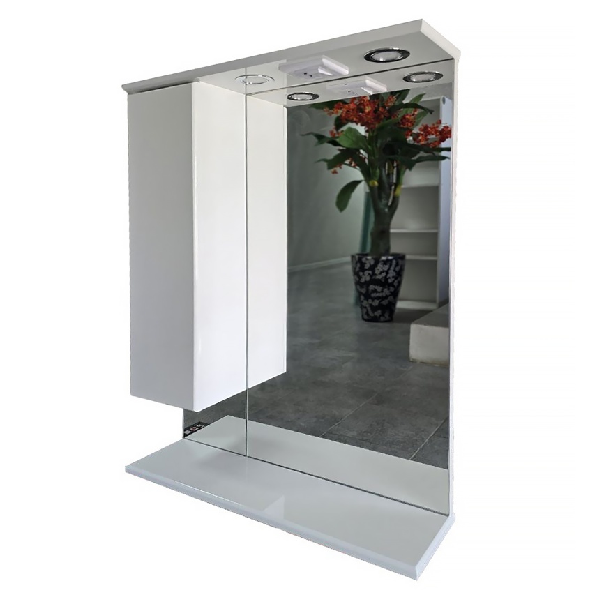 Зеркало-шкаф AQUA NERO Сабина 60 600х170х870 левосторонний, светильники, розетка, белый глянцевый фото 1