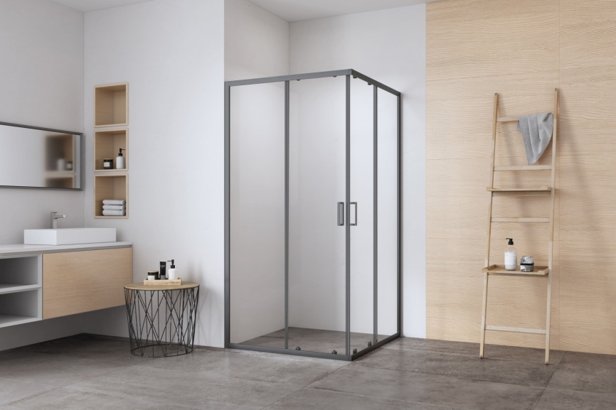 Душевое ограждениe 90*90*195(88*88*195) графит,6мм прозрач.стекло,профиль алюм.телескоп. (1 место) фото 2