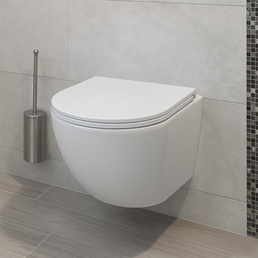 Унитаз подвесной AQUA NERO SKY 360х495х365 безободковый, с быстросъемным сиденьем микролифт, белый фото 15