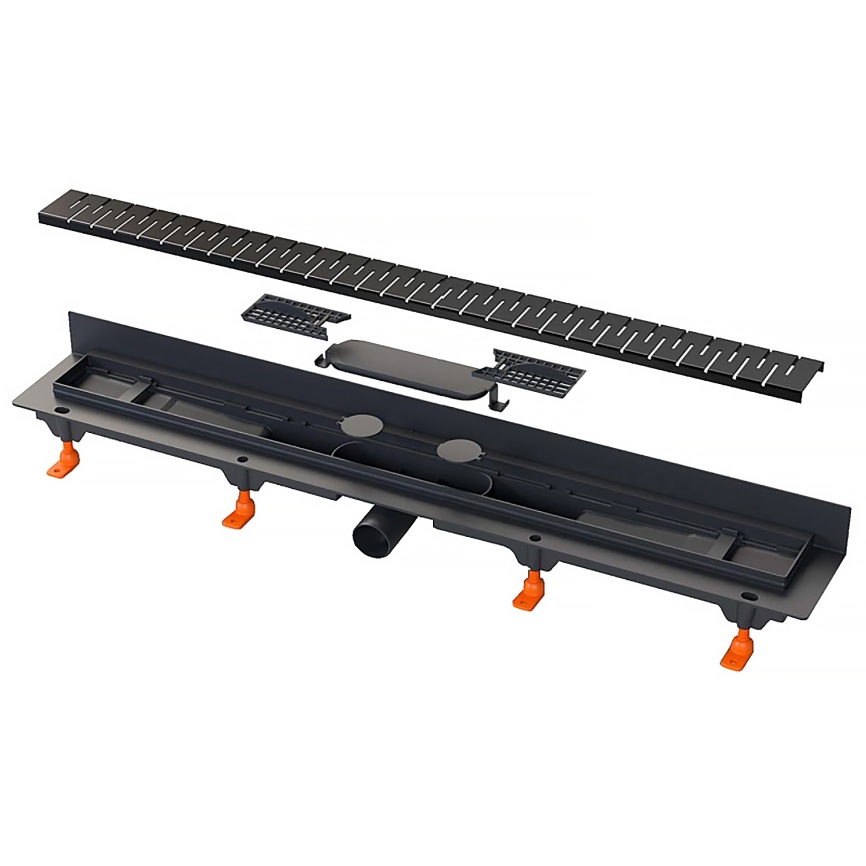 Душевой лоток CHUDEJ D40 Medium 450 мм, боковой слив, пластиковый, перфорированная решетка, черный м фото 4