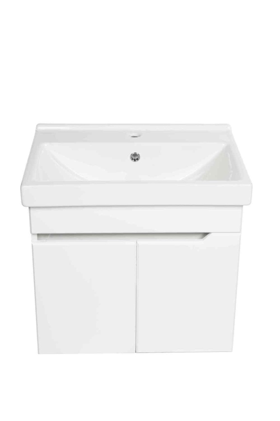 Комплект Рондо 60 подвесная тумба 2 дверцы с раковиной Фест 60 белый глянец фото 1