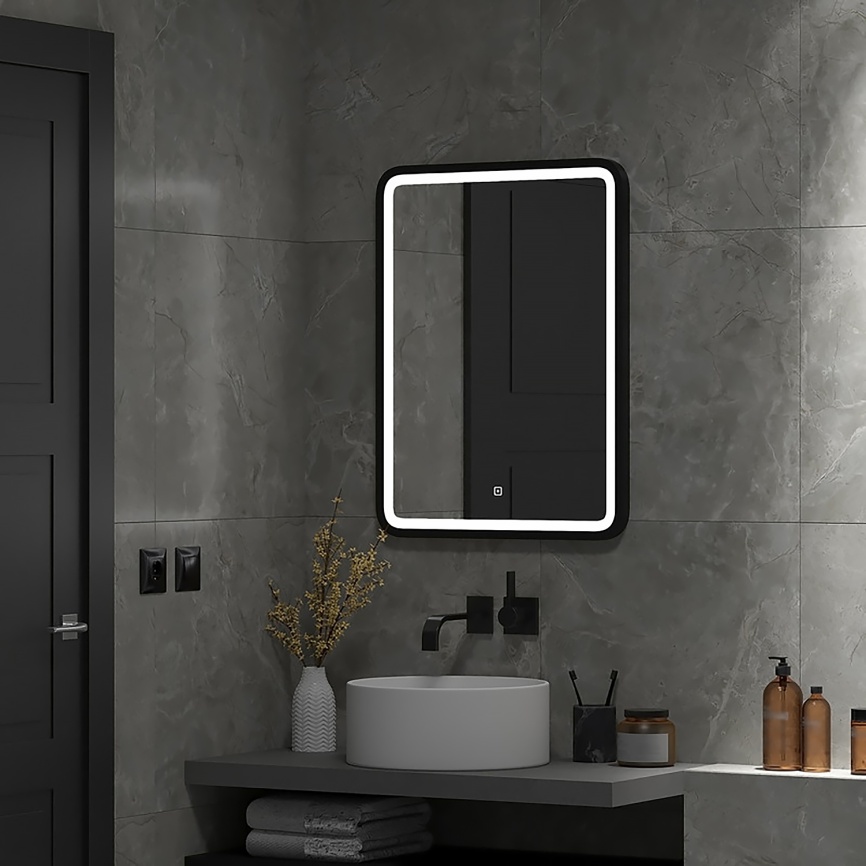Зеркало AQUA NERO Мамбо-лофт 600х800 LED-подсветка, сенсорный выключатель с функцией диммера, черный фото 8