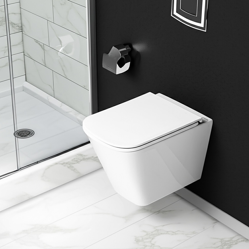 Унитаз подвесной AQUA NERO БИТТ 340х490х365 безободковый, слив скрытый "Торнадо", с быстросъемным си фото 16