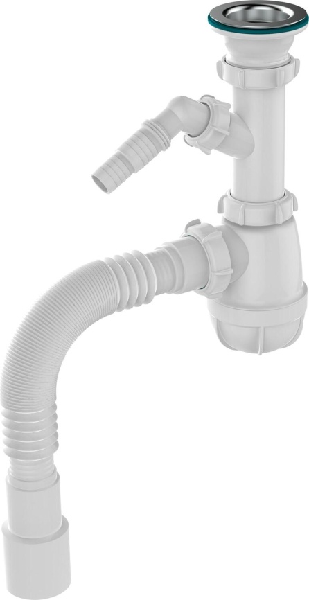 Aquant Сифон для кухни 1 1/2"х40 с мет.реш. с отводом с/м c г.т. 40х40/50 фото 1