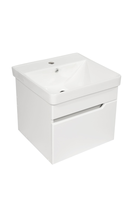 Комплект Рондо 50 подвесная тумба 1 ящик с раковиной АСТИ-50 белый глянец фото 4