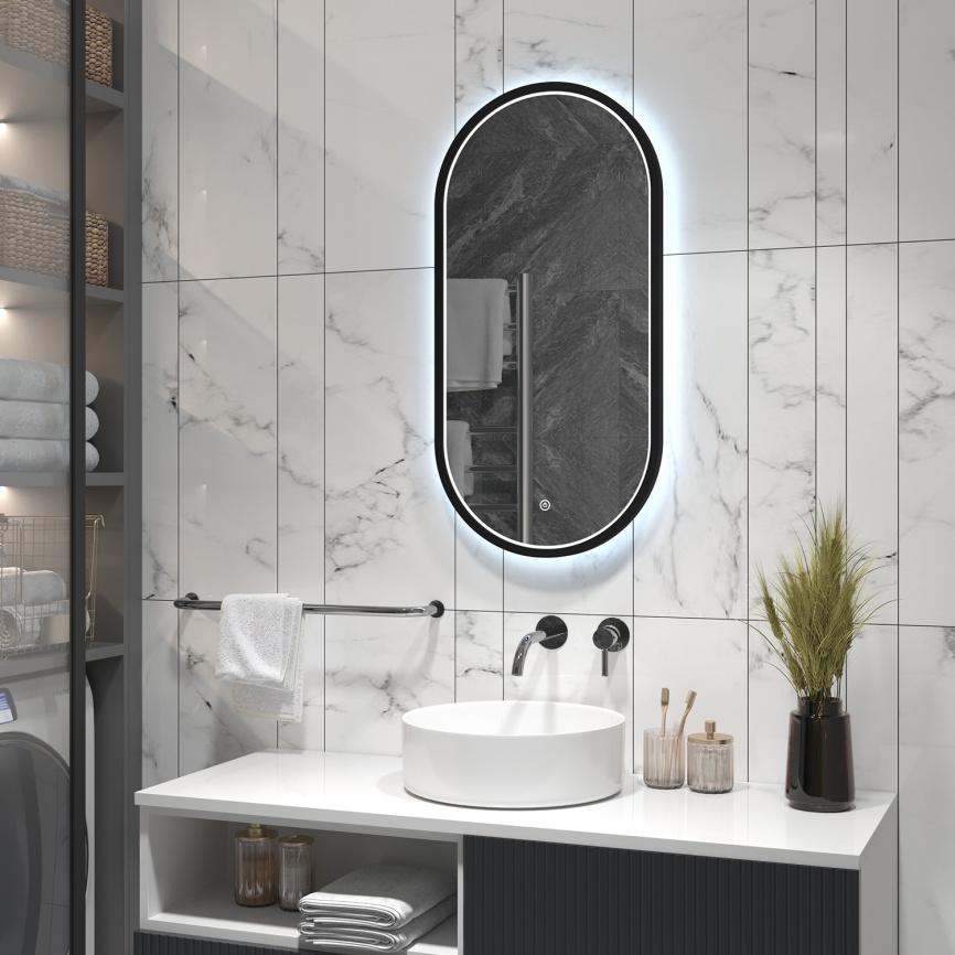 Зеркало AQUA NERO Кадриль 400х25х800 овальное, LED-подсветка, универсальный монтаж, сенсорный выключ фото 6