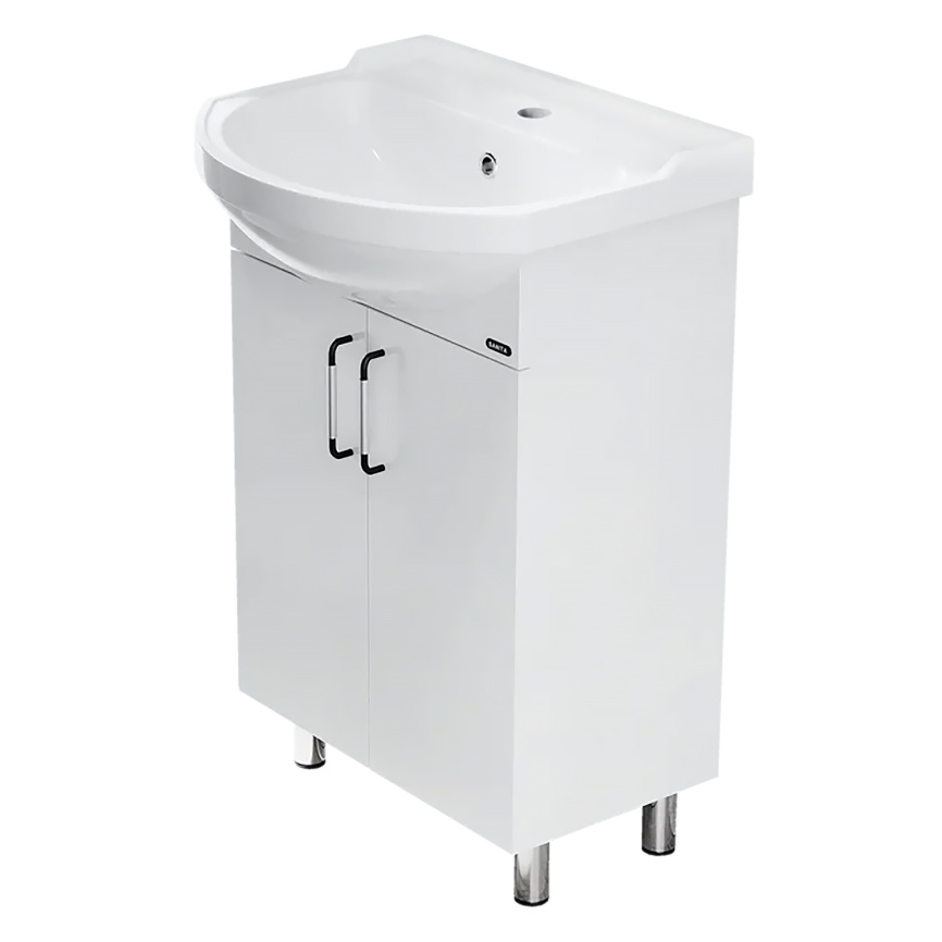 Комплект SANITA Рондо 56 напольная тумба с раковиной Рондо 56, покрытие пленка ПВХ, белый глянец фото 1