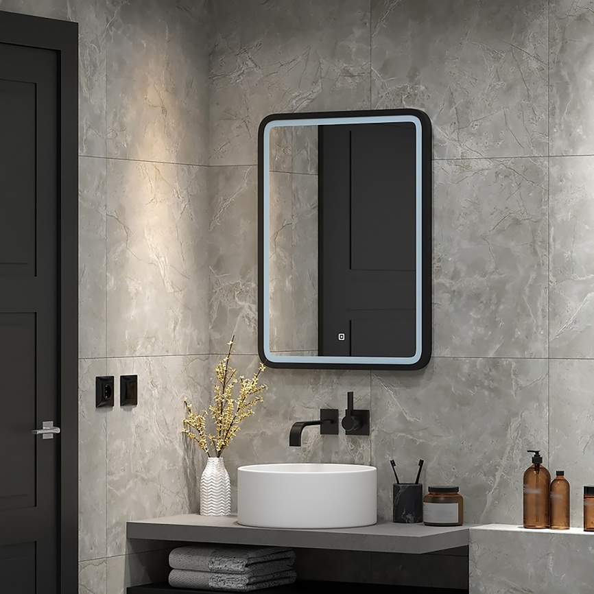 Зеркало AQUA NERO Мамбо-лофт 600х800 LED-подсветка, сенсорный выключатель с функцией диммера, черный фото 9