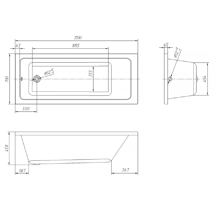 Ванна акриловая VENTO ITALY NOVARO LA 1700х700х458 прямоугольная, без каркаса и панели, белый фото 4