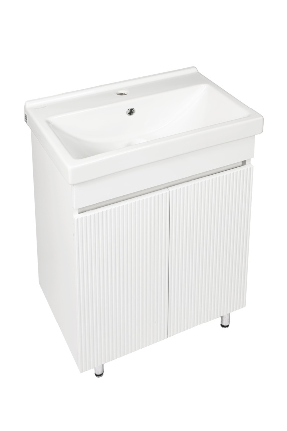 Комплект Акцент 50 напольная тумба 2 дверцы, рифленая, с раковиной Фест 50 белый глянец фото 5