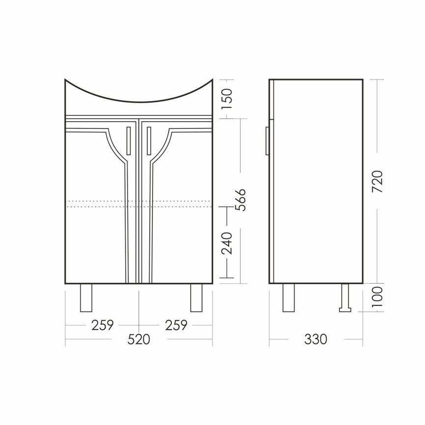 Комплект SANITA Идеал напольная тумба 520х330х820 с раковиной Реал 56, покрытие пленка ПВХ, белый гл фото 9