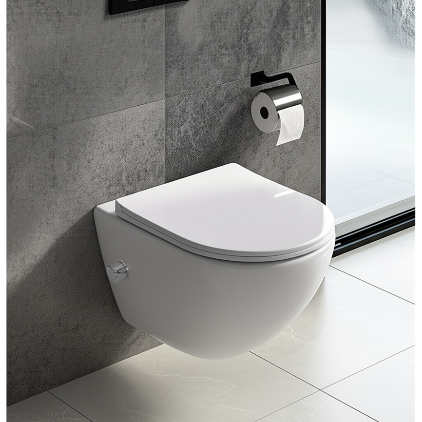 Унитаз подвесной AQUA NERO ARIES 365х490х363 c функцией биде, безободковый, с быстросъемным сиденьем фото 15