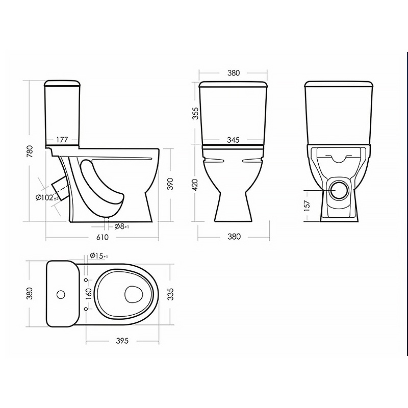 Унитаз-компакт Sanita Стандарт эконом 380х610х780 напольный, 1- режимный слив, в комплекте с сиденье фото 3
