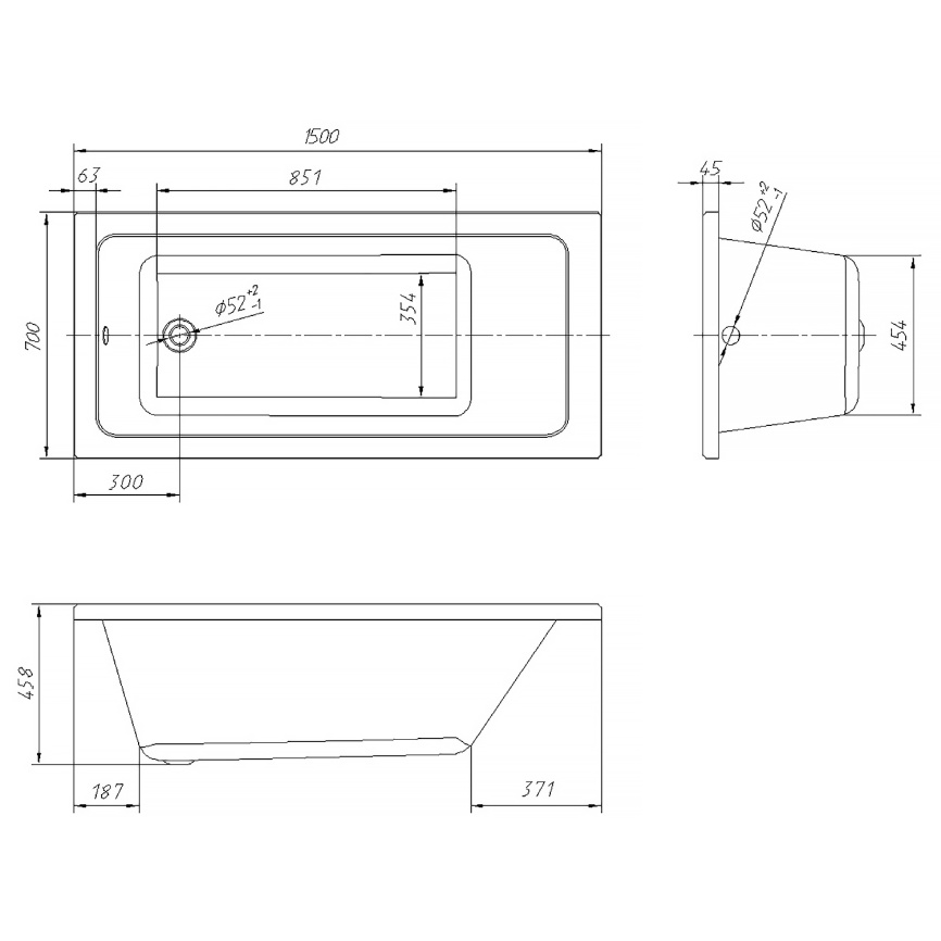 Ванна акриловая VENTO ITALY НОВАРО ЛА/NOVARO LA 1500х700х458 прямоугольная, без каркаса и панели, бе фото 4