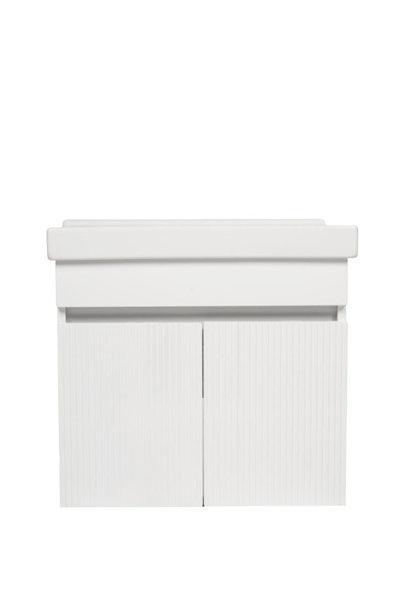 Комплект Акцент 60 подвесная тумба 2 дверцы, рифленая с раковиной Фест 60 белый глянец фото 2