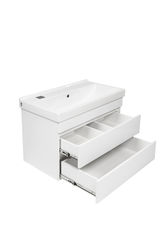 Комплект Акцент 80 подвесная тумба 2 ящика, рифленая с раковиной Фест 80 белый глянец фото 3