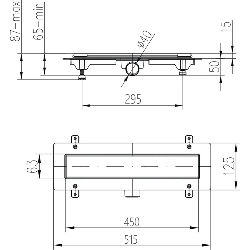 Душевой лоток CHUDEJ D40 Drops 450 мм, боковой слив, пластиковый, решетка из нержавеющей стали фото 4