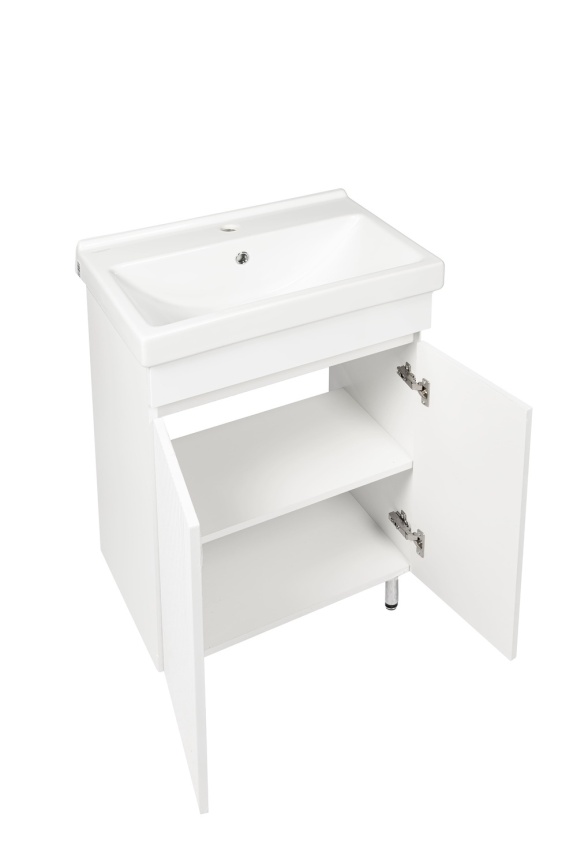 Комплект Акцент 50 напольная тумба 2 дверцы, рифленая, с раковиной Фест 50 белый глянец фото 3