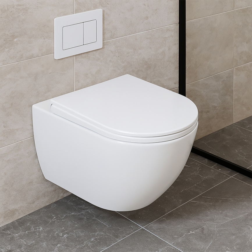 Унитаз подвесной AQUA NERO SKY 360х495х365 безободковый, слив скрытый "Торнадо", с быстросъемным сид фото 14