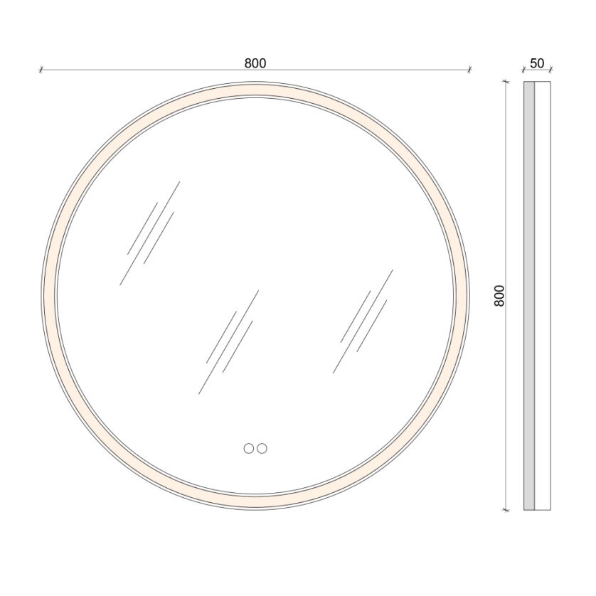 AQUA NERO Зеркало d800(круглое)сенсорный выключ.,подогрев,подсветка (теплая,нейтральная,холодная) фото 2