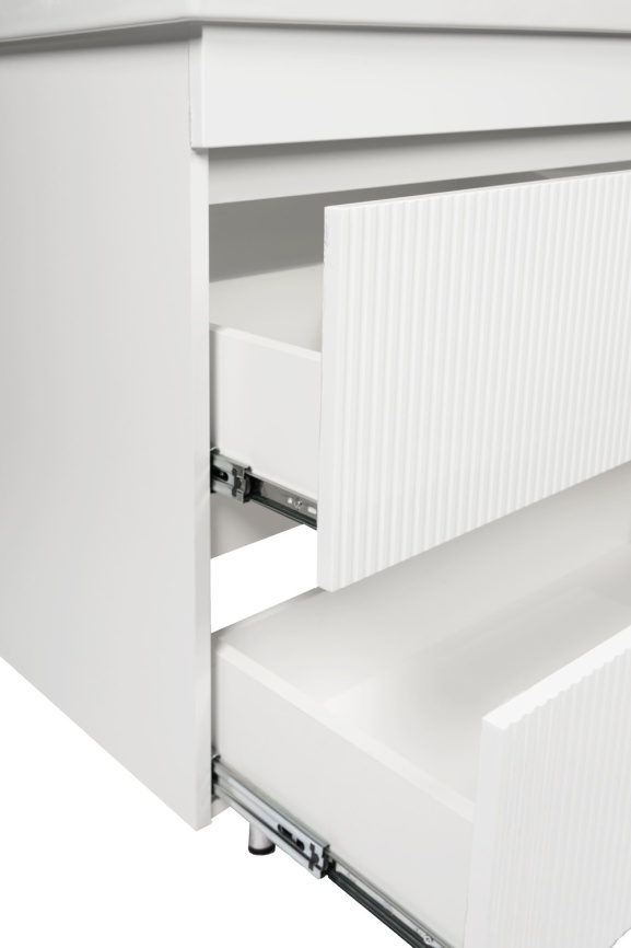 Комплект Акцент 80 напольная тумба 2 ящика, рифленая с раковиной Фест 80 белый глянец фото 3